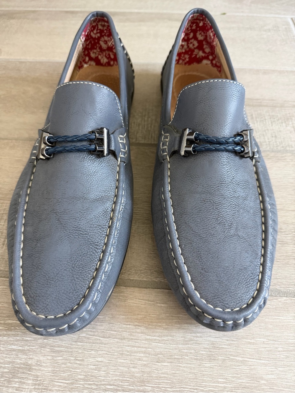 Stacy Adams Gray Braided-Trim Slip-On Loafers
